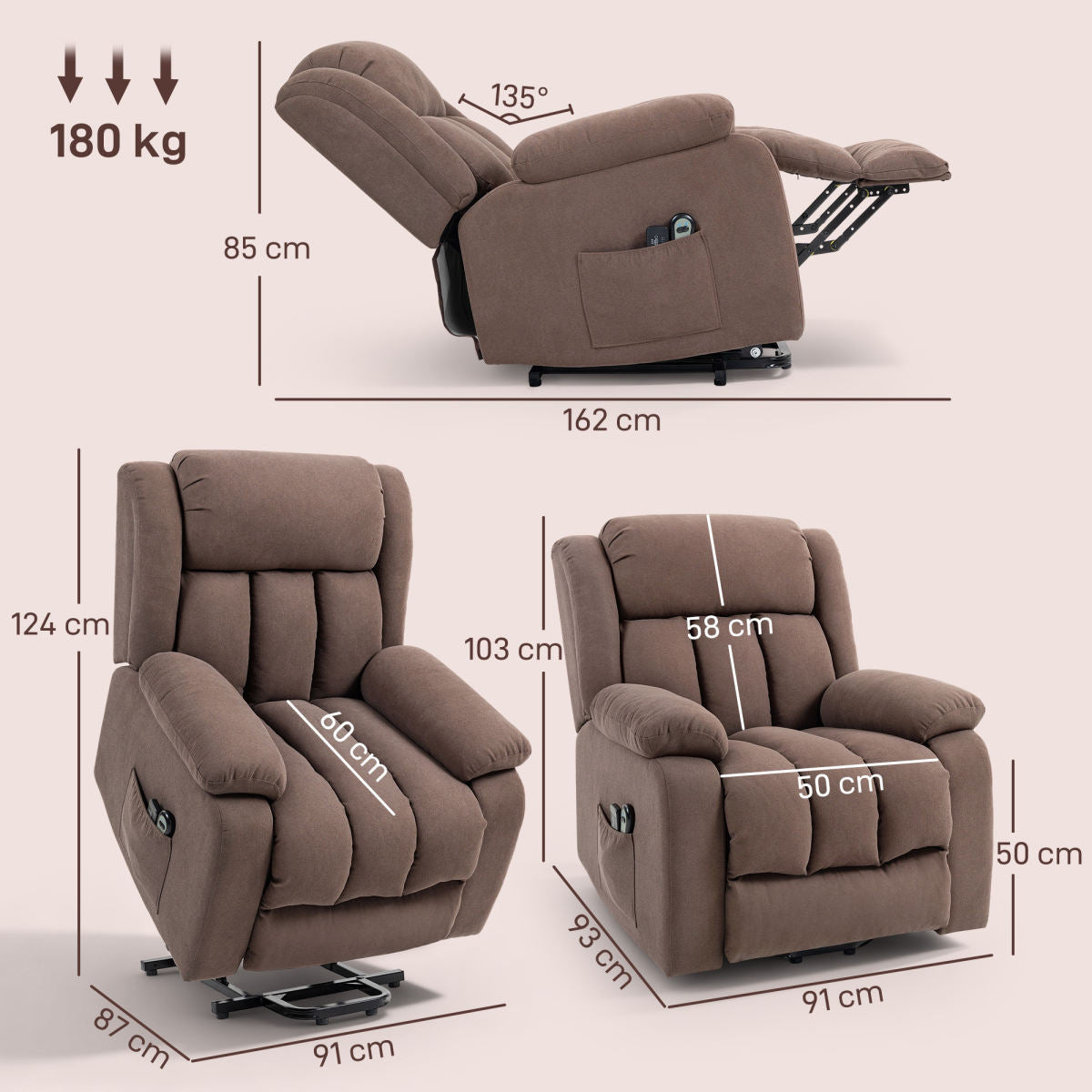 Eight-Point Massage Electric Lift Chair - Dark Brown
