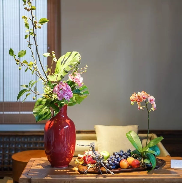 Ceramic Red Flower Vase For Floral Arrangementsdecorative Clean-lined Beauty Perfect For Ikebana And Flower Arranging