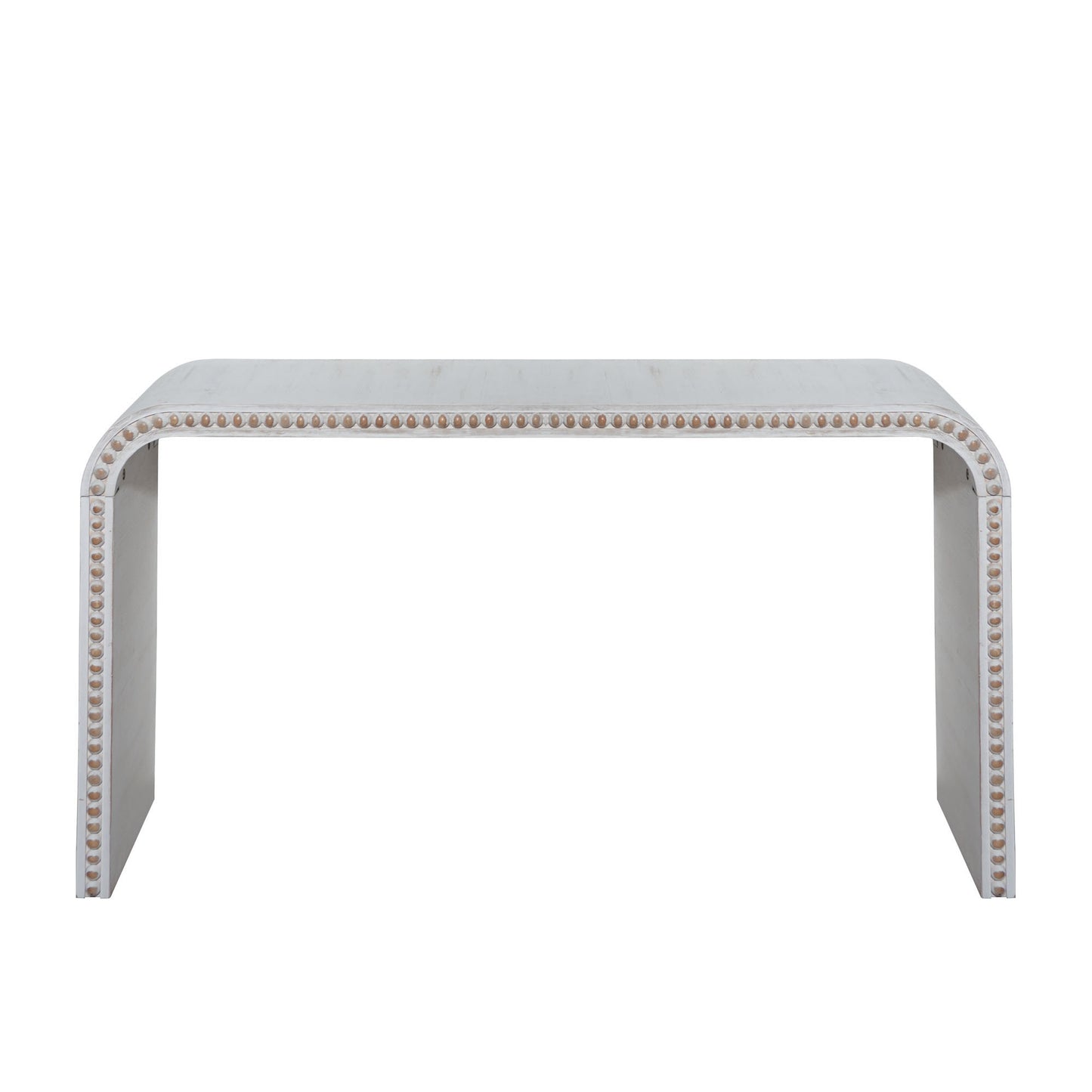 Washed White Console Table, 59in Entryway Table, Curved Waterfall-style Table,Console Table With Wood Beads,Entrance Table For Entryway, Hallway, Living Room, Foyer, Corridor, Office