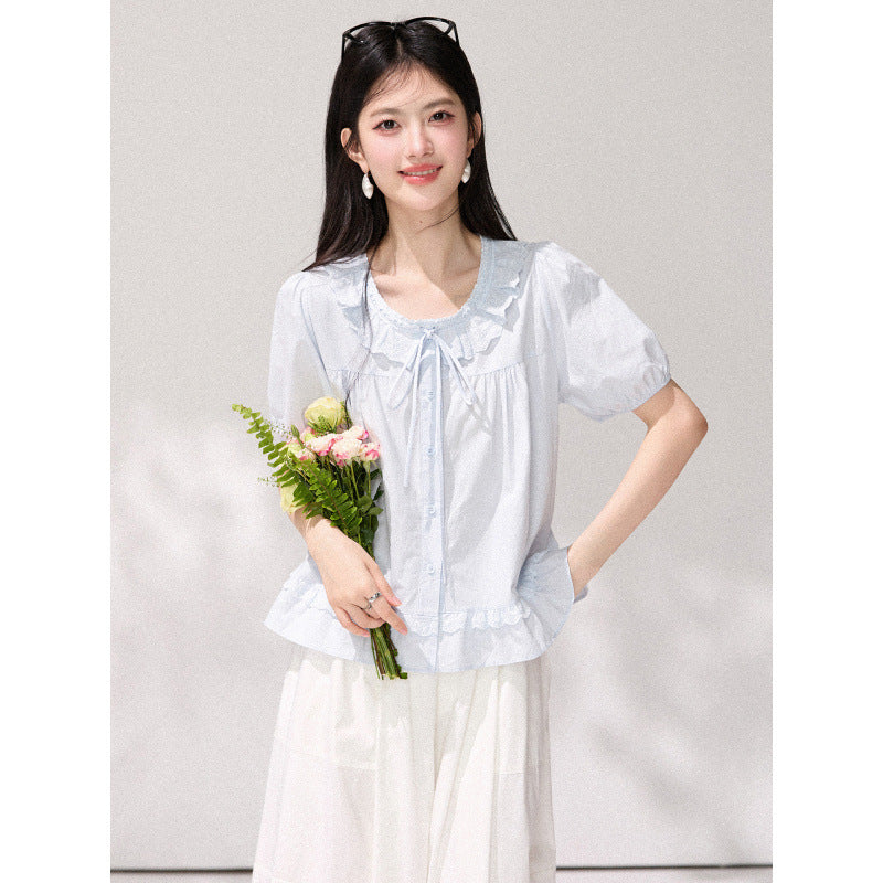 Korean-style Sweet Round-neck Blouse For Women