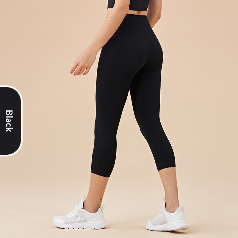 Women's Solid-Colored High-Waist Cropped Sports Fitness Pants