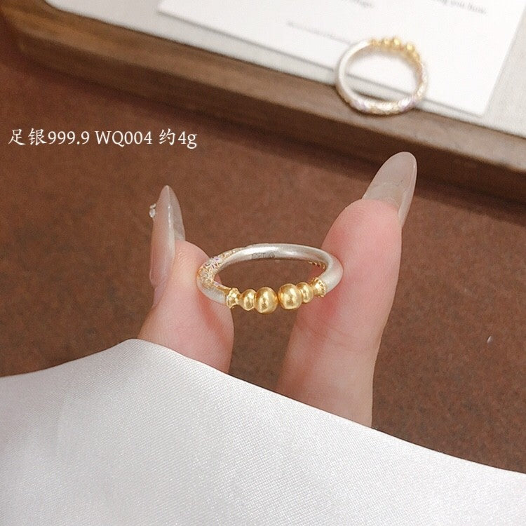 9999 Fine Silver Gourd Ring, Solid Adjustable Gold-rim Sakura Chinese Style Ring, Gift For Her
