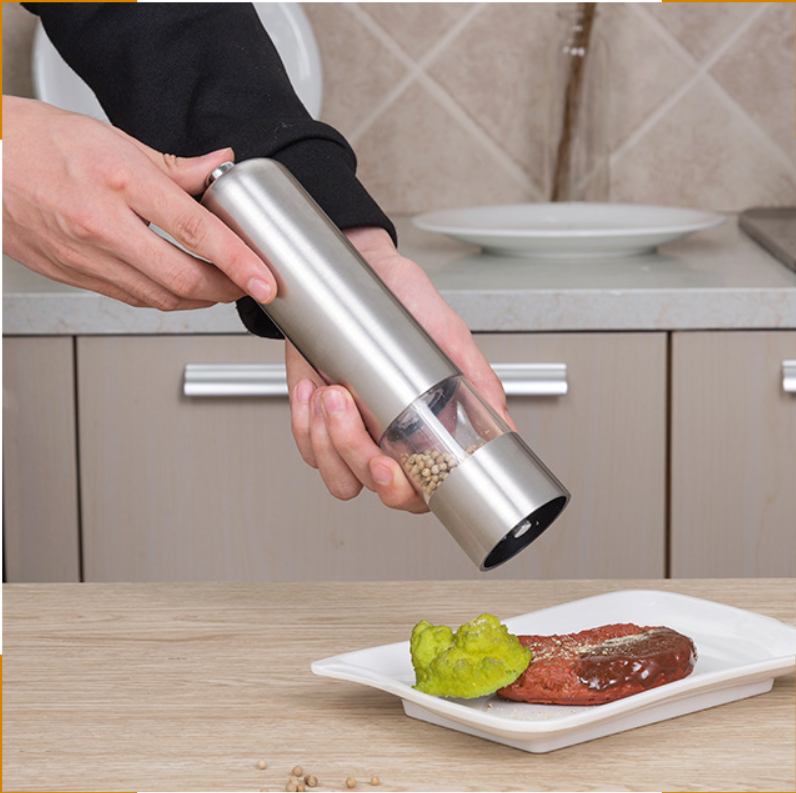Stainless Steel Electric Pepper Grinder, ABS Automatic Spice Mill, Adjustable Coarseness Kitchen Seasoning Pepper Mill For Salt And Pepper