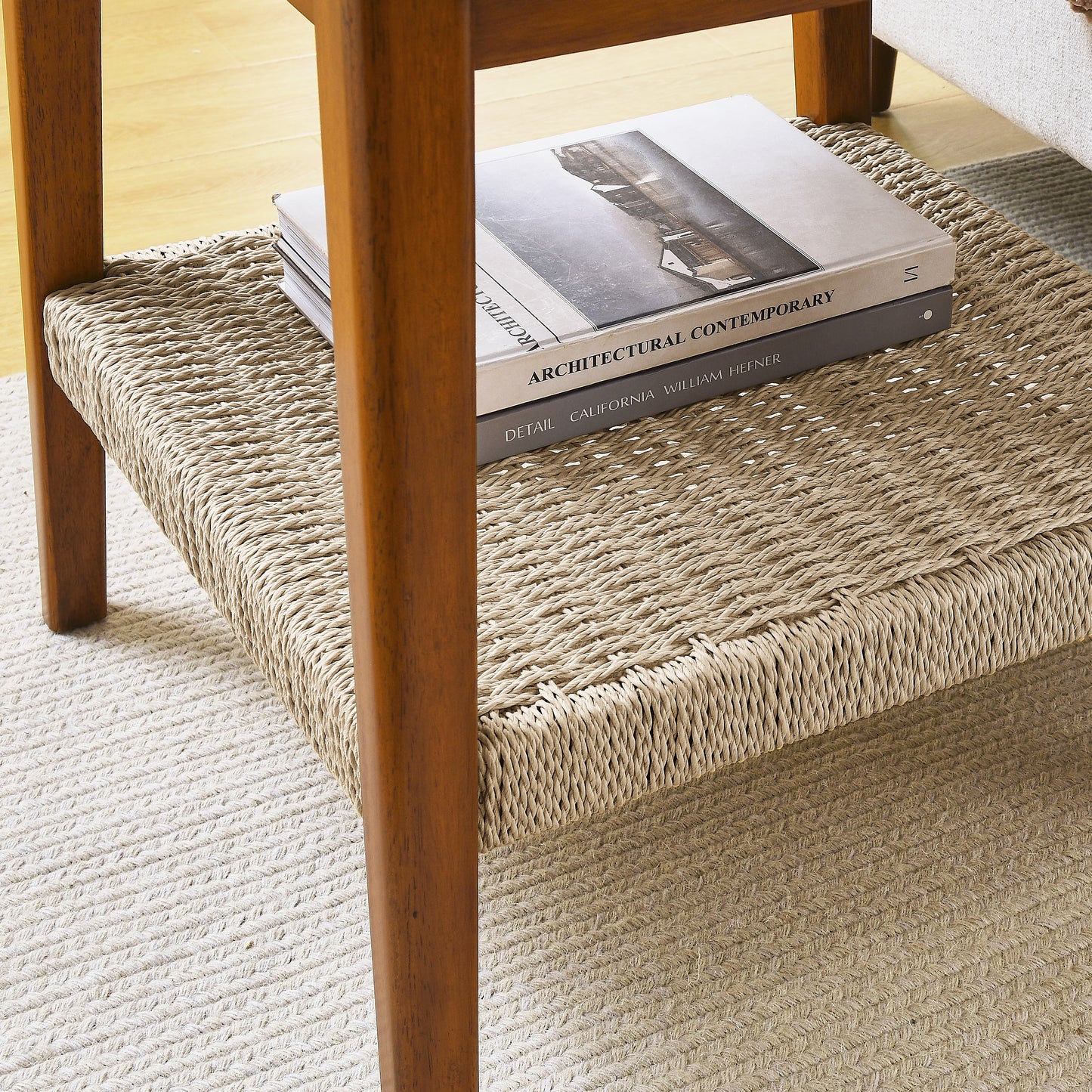 23  Mid-Century Side Table With Woven Shelf, Boho Side Table With Storage, Bedside Tables, Small Side Table For Living Room Couch Patio Home Office