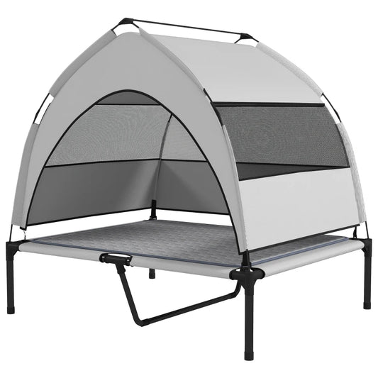PawHut Elevated Dog Bed With Removable Canopy, Portable Outside Raised Pet Cot With Cooling Pad, Storage Bag,