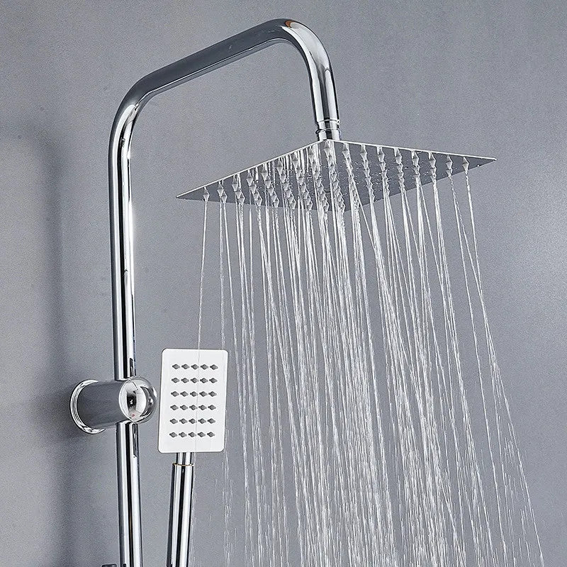 Bathroom Shower Kit Twin Head  Square Fixed Head Riser Rail Bath Mixer Tap Set
