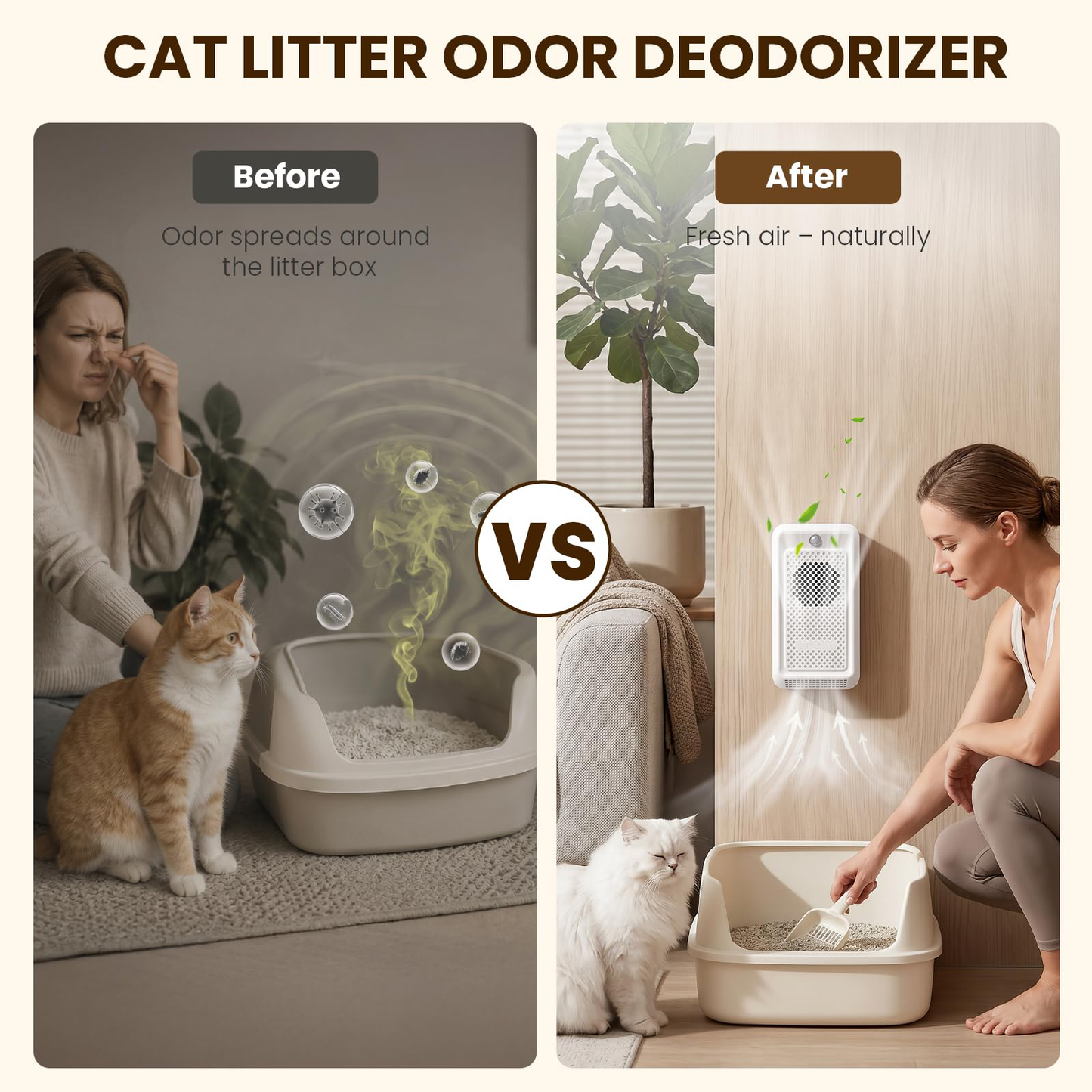 Cat Litter Deodorizer - White ABS Rechargeable Pet Odor Eliminator With 30dB Quiet Internal Circulation And Advanced Pod - For Smart Kitty Boxes In Homes Closets And Bathrooms