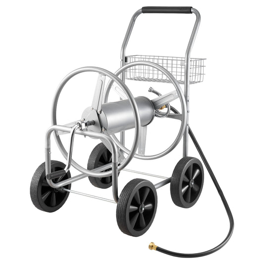 Schlauchtrommelwagen, Fasst Bis Zu 76 M X 1,5 Cm Schlauch, Garten-Wasserschlauchwagen, Mobile Werkzeuge Mit 4 Rädern Stahl Zum Pflanzen Im Freien Mit Aufbewahrungskorb, Für Garten, Hof, Rasen