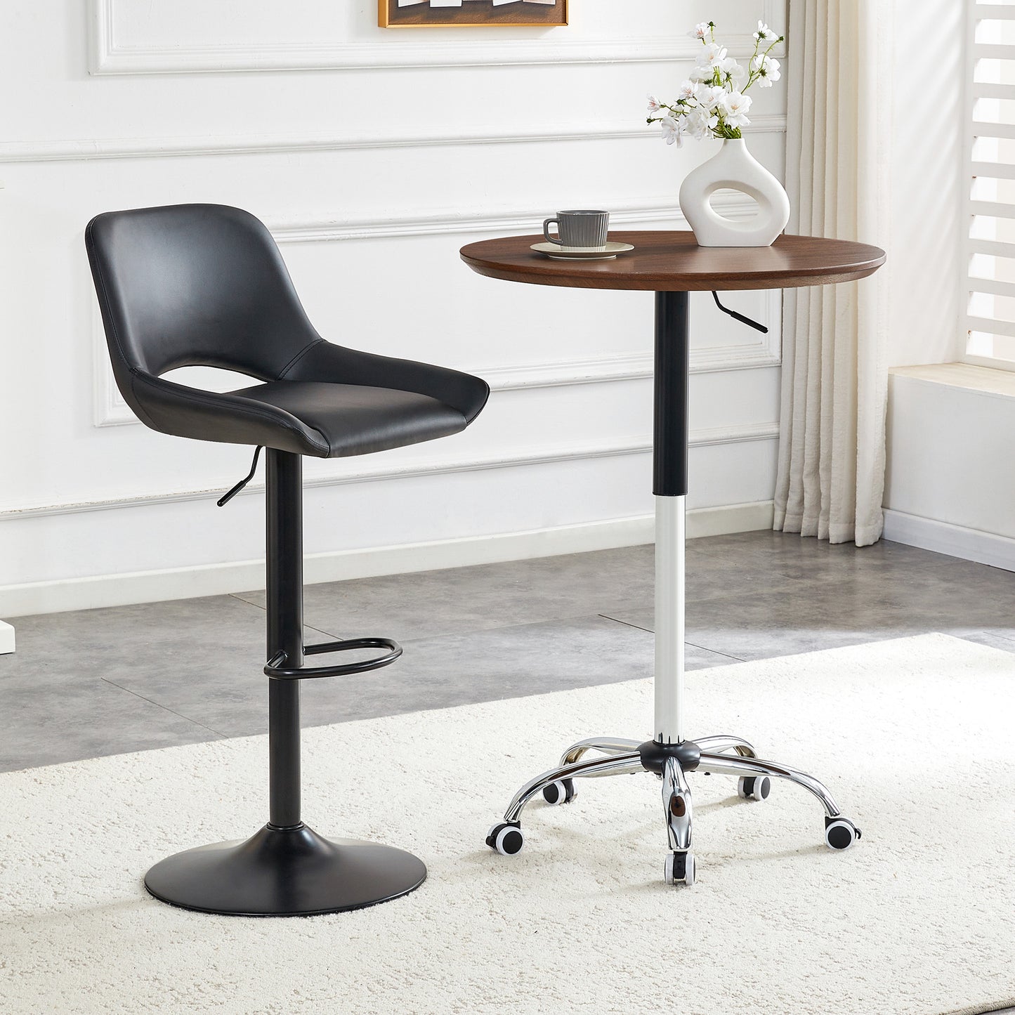 Walnut Height Adjustable Roll Side Table, Diameter 70 Cm, Modern Round Table For Home Office, Kitchen And Cafe