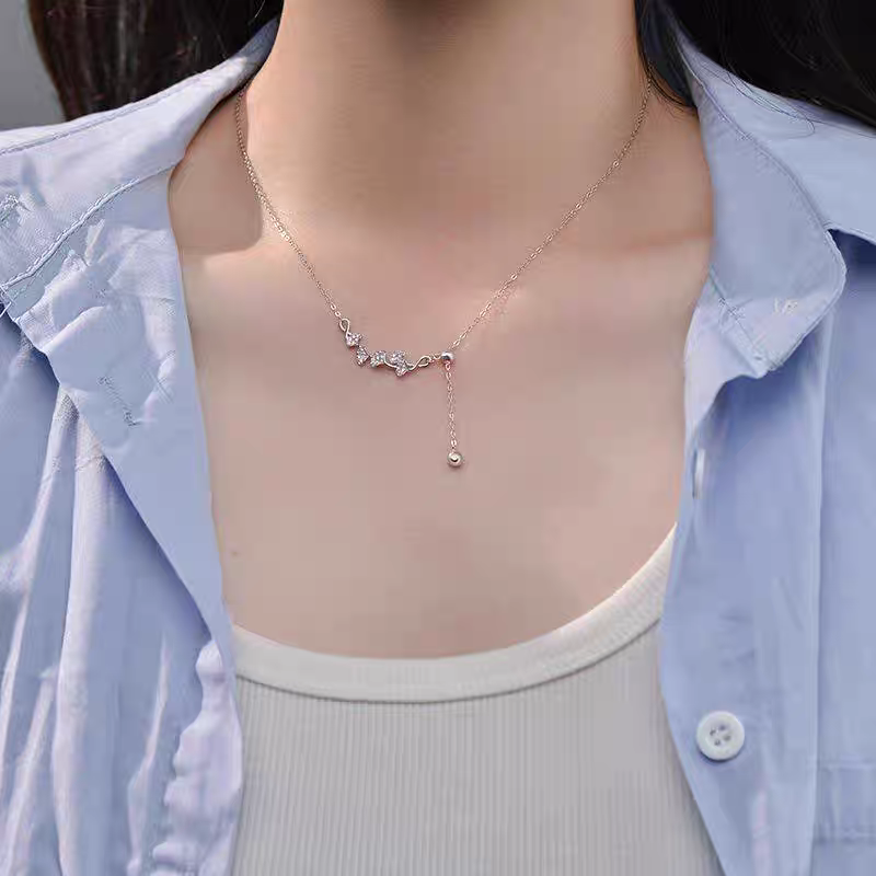 1pc 999 Sterling Silver Diamond-Encrusted Ginkgo Leaf Adjustable Tassel Necklace, Delicate Luxurious Style, Perfect For Daily Wear & Valentine's Gifts