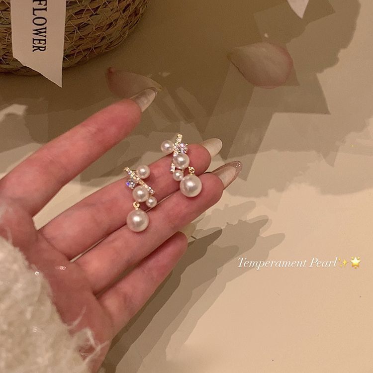 Elegant Pearl Drop Earrings For Women, Dainty Silver Tone Water Drop Crystal Tassel Stud Earrings, Luxury Vintage Bridal Jewelry Gift