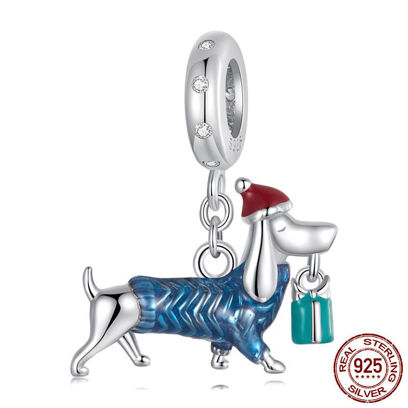 Creative Christmas Sausage Dog Pendant White Gold Plated Handmade DIY Ornament Accessories