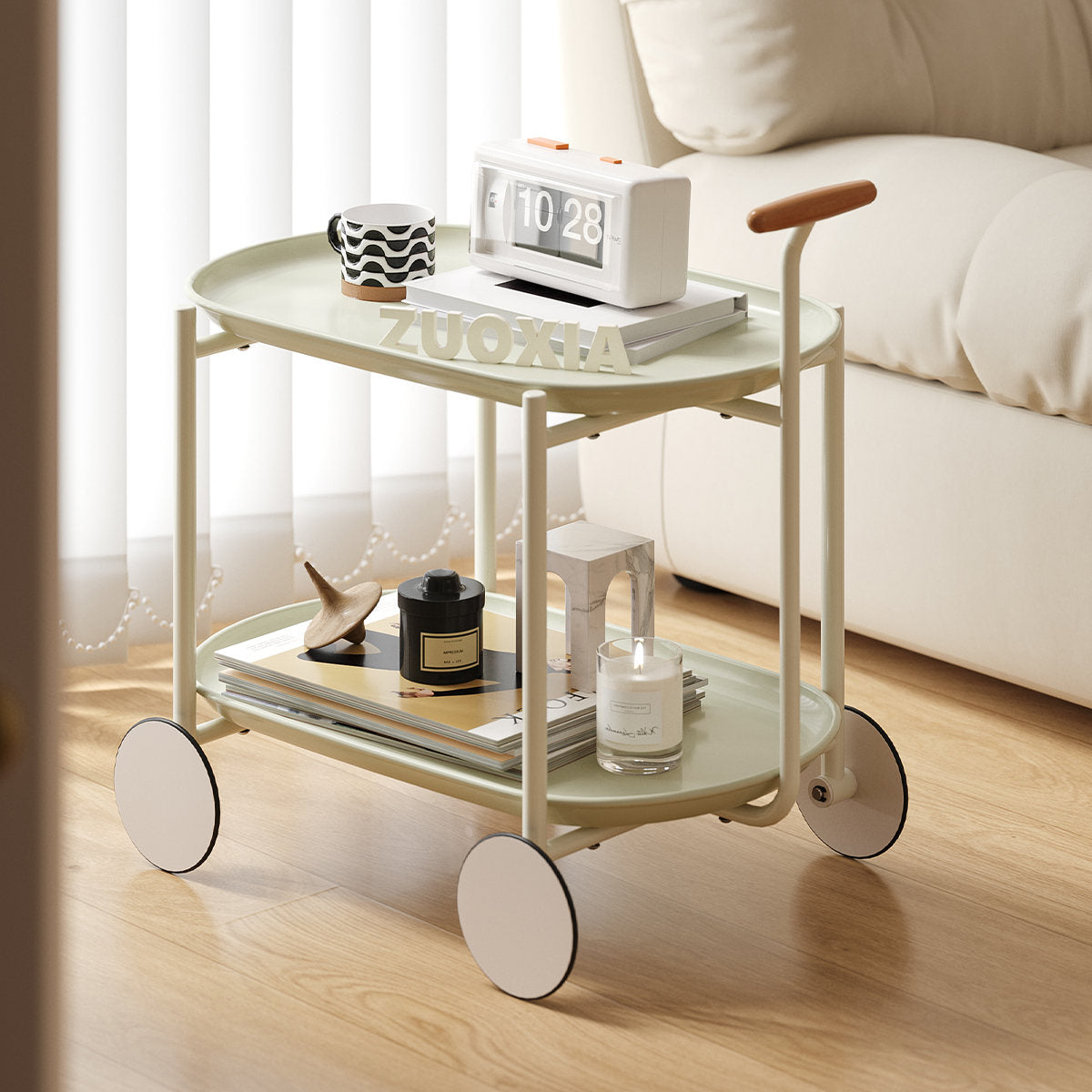 Moon Storage Cart Green Nordic Internet Celebrity Mobile Trolley Kitchen Simple Double Storage Shelf Living Room Sofa Storage Shelf