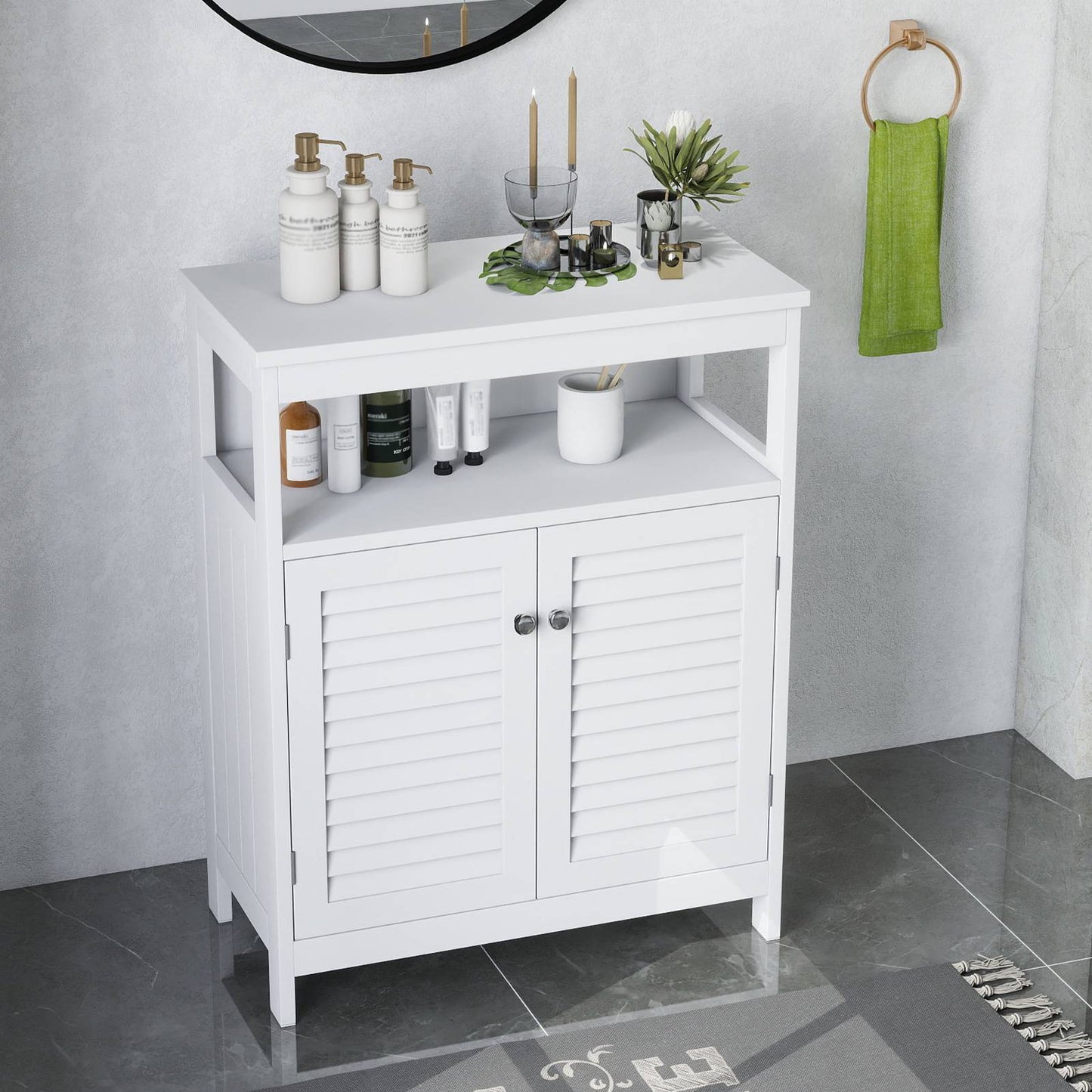Bathroom Storage Cabinet White Water Proof Wooden Freestanding Cabinet With Removable Shelf Shutter Doors For Home Hotel White