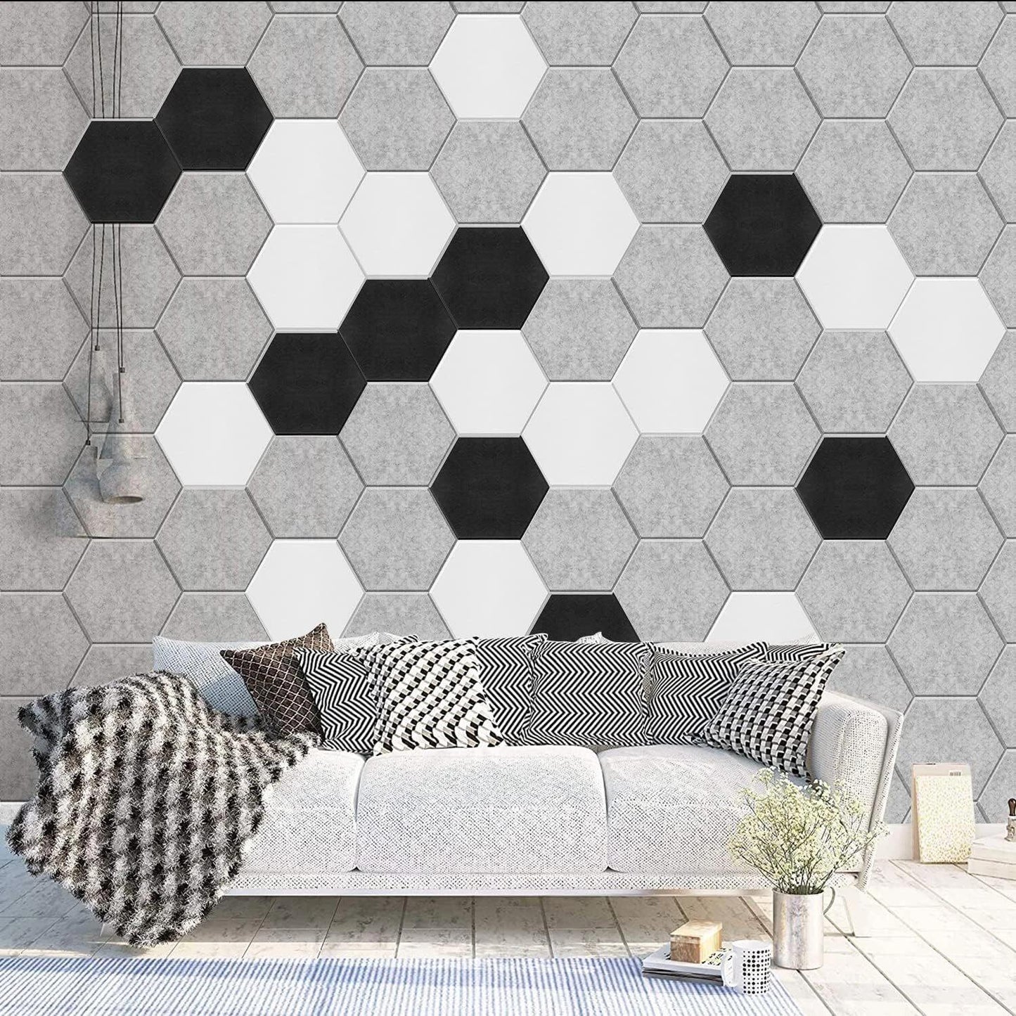 Support pan European shipping--6  Hexagon Sound Panels, 9mm Thick Acoustic Panels, Polyester Fiber Wall Tiles, 12-Pack For Home Studio/Office Noise Reduction