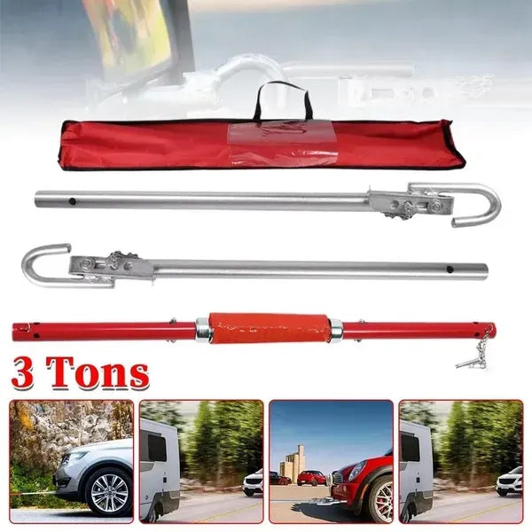Heavy-Duty 3T Car Tow Bar With Spring Damping - 3000kg Capacity - Easy Installation, Red For High Visibility, Includes Portable Storage Pouch - Ideal For Roadside Breakdown Assistance