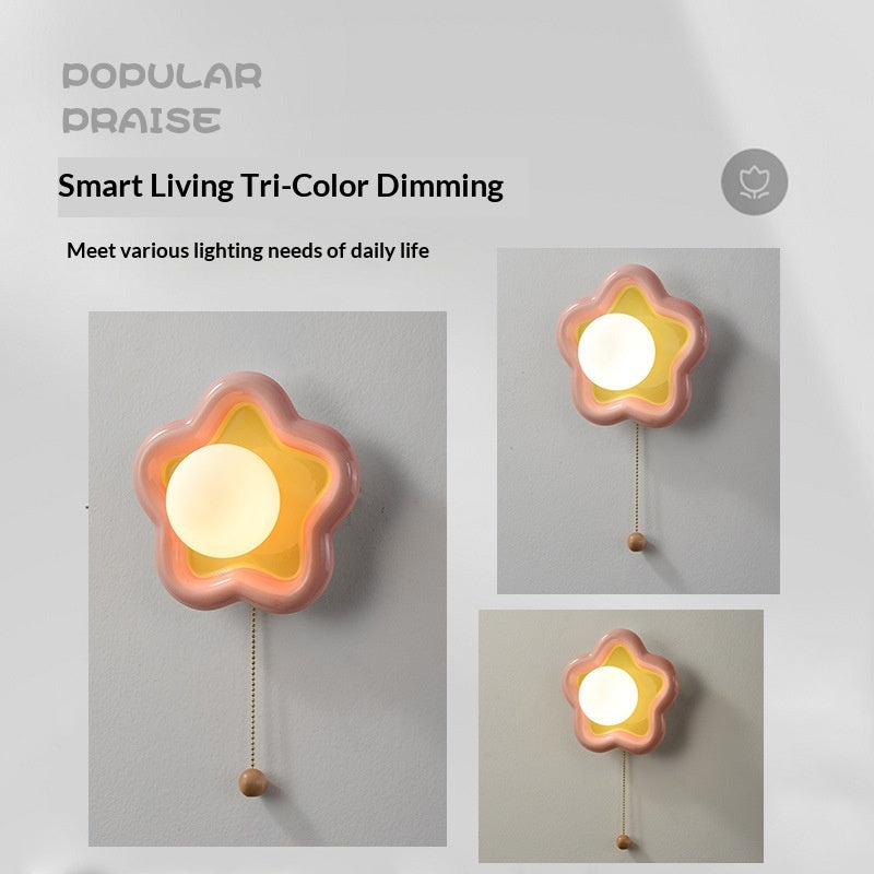 Wireless Charging Flower Design Warm Off-White Ceramic Wall Light