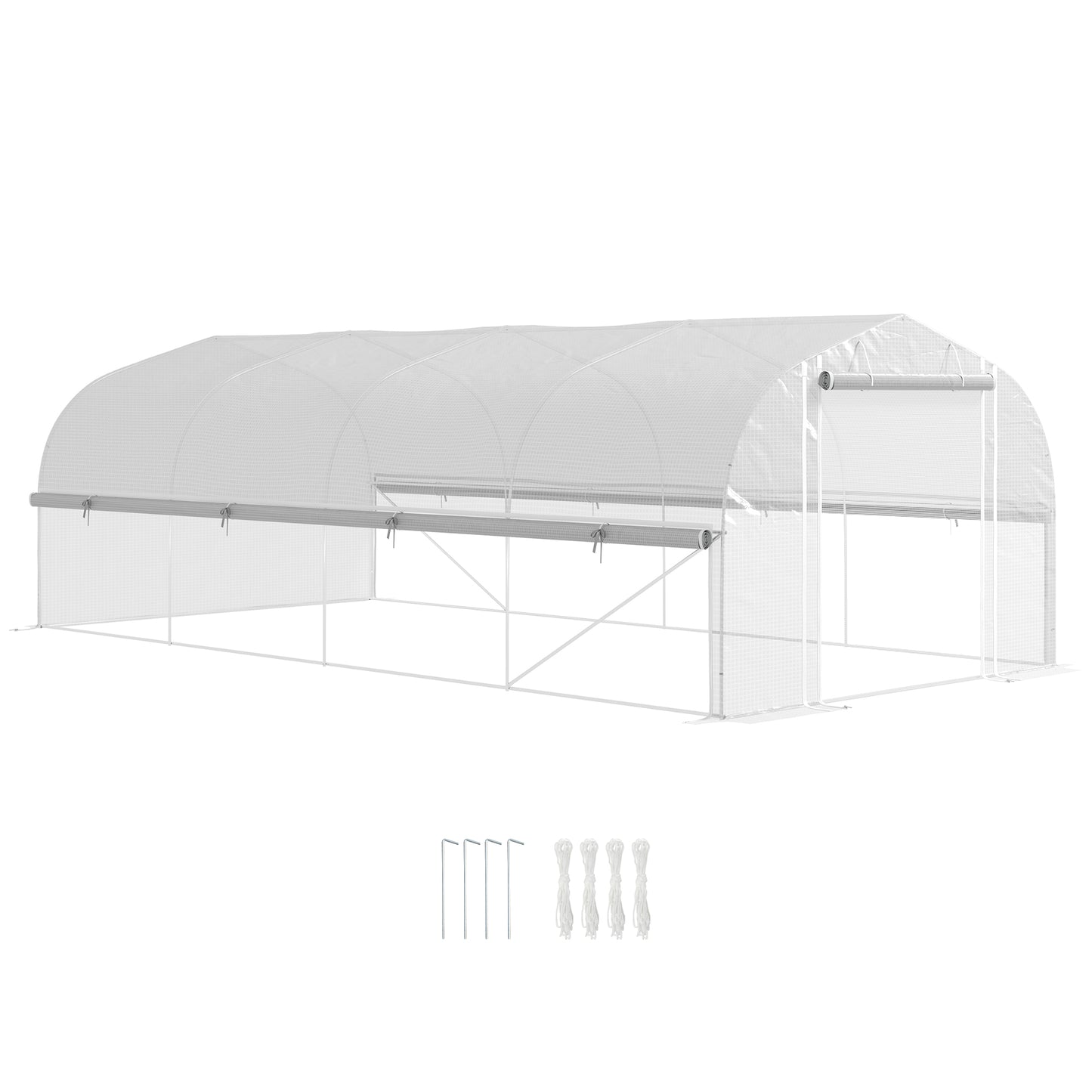 19.5 X 9.8ft Tunnel Greenhouse, With Accessories - White