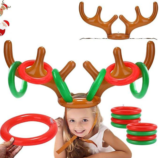 2 Pcs Inflatable Reindeer Antler Toss Game With 8 Rings And Pump, Fun Christmas Party Game For Kids, Adults And Family
