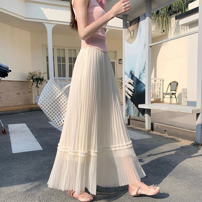 Korean-style Draped Tulle Pleated Skirt For Women