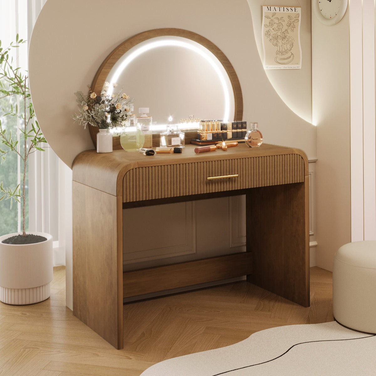 39 Makeup Vanity Table With Mirror Touch Screen Lighted Mirror, Dressing Table With Drawer For Bedroom, Espresso