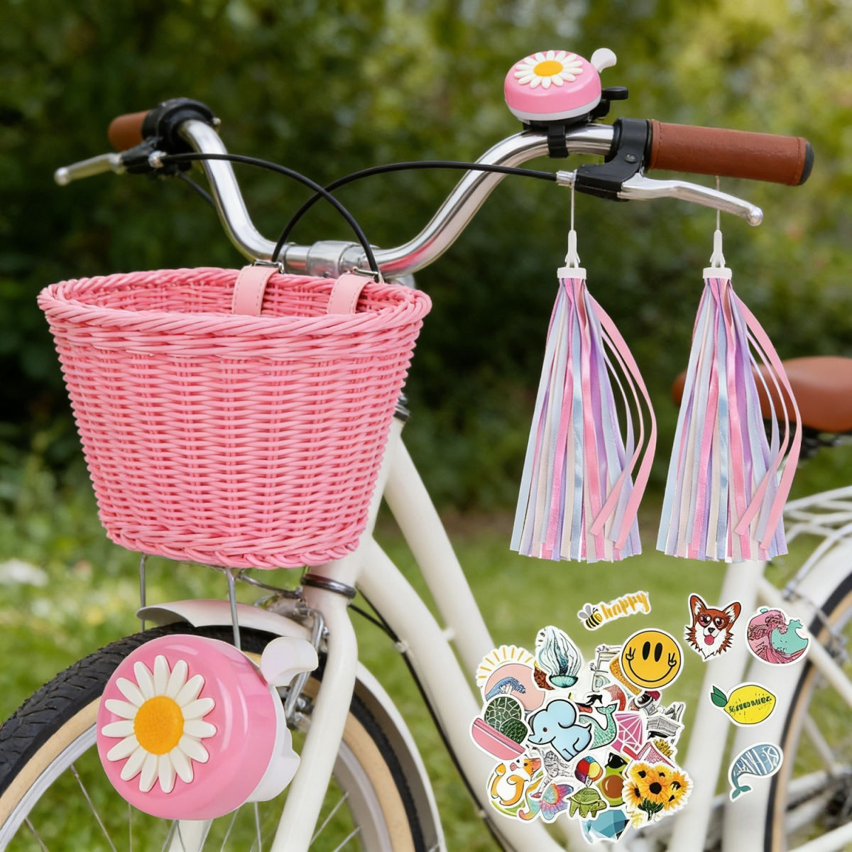 Pink Bike Basket Set - Practical Storage For Bicycle Use - Party Accessory Set