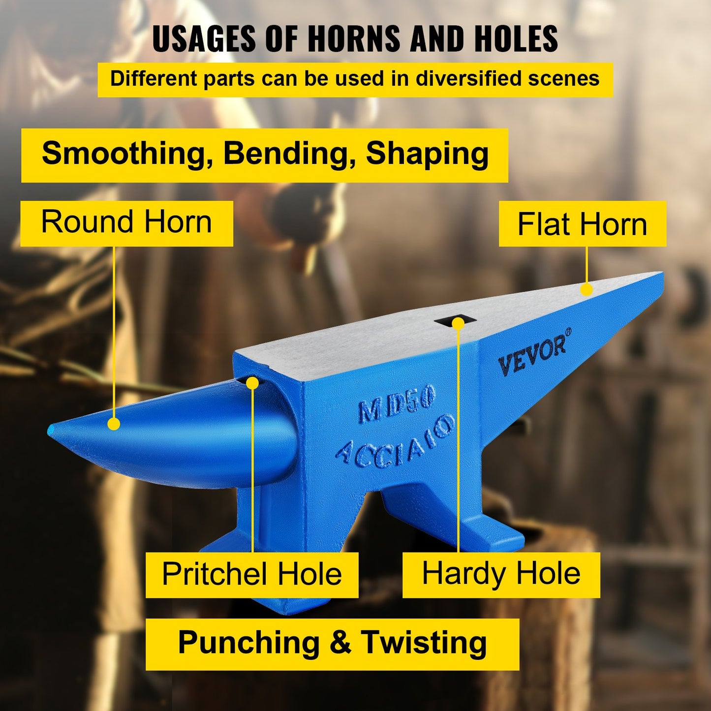 Single Horn Anvil Cast Steel Anvil Blacksmith For Sale Forge Steel Tools With Round And Square Hole And Equipment Anvil Rugged Blacksmith Jewelers Durable And Robust Metal Working Tool 105Lbs