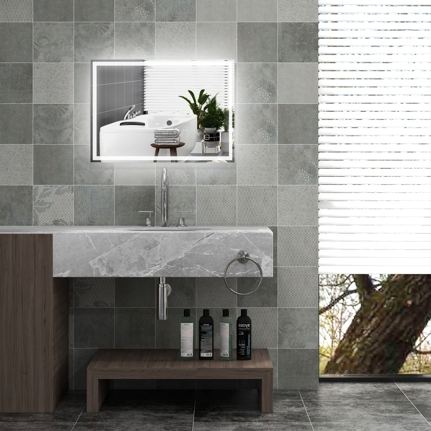 32" x 24" Bathroom Mirror with LED Lights, Dimmable Makeup Mirror, Vanity Mirror with 3 Colors, Smart Touch