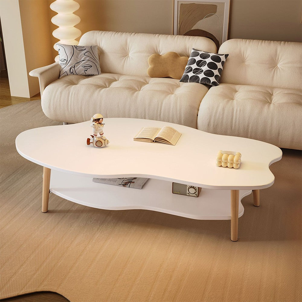 2 Layer Coffee Table Cloud Tea Table Modern Living Room Desk W Storage Shelf