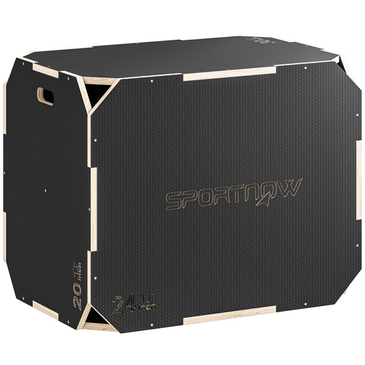 3-in-1 Plyo-Box, Sprungbox Mit Griff-Öffnungen, Für Home-Fitness Und Outdoor-Workouts, 3 Sprunghöhen, Holz, Schwarz