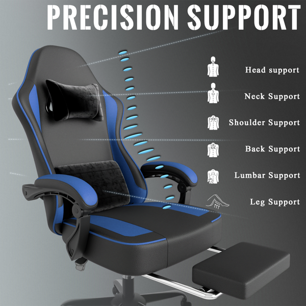 Gaming Chair With Pocket Spring Cushion And Footrest, Ergonomic Computer Chair For Adults, Breathable PU Leather Game Chair, Adjustable Headrest And Lumbar Support Office Desk Chair
