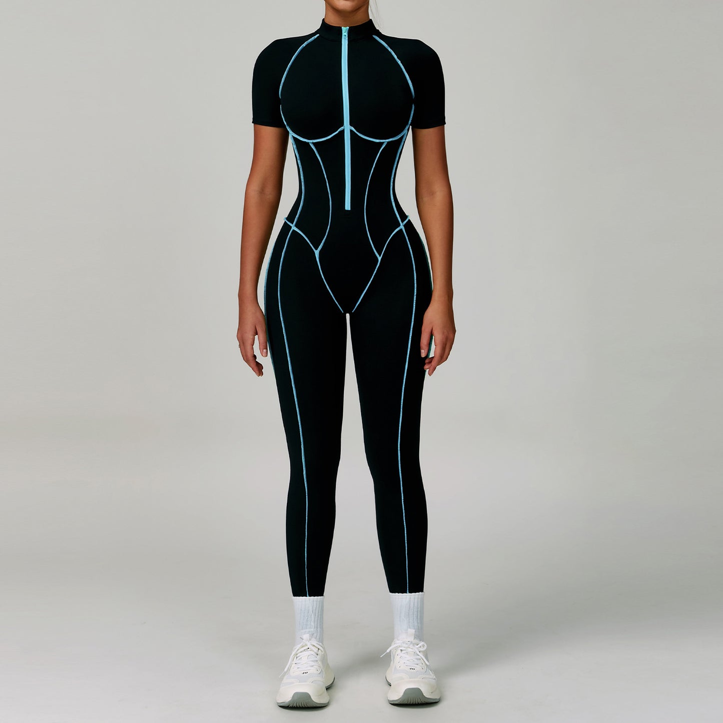 Contrast Color Yoga Workout Clothes Hollow-out Beauty Back Tight Jumpsuit