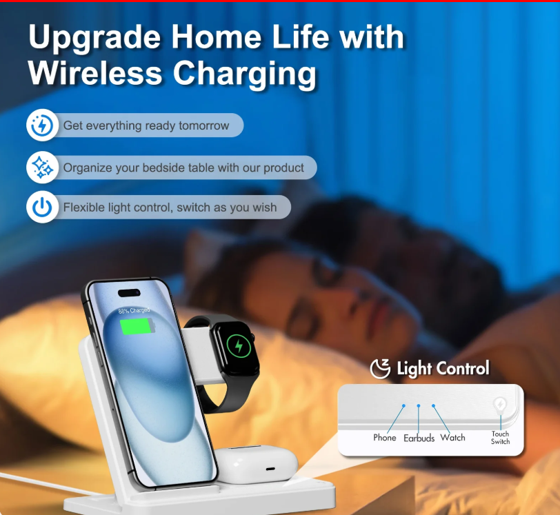 3 In 1 Magnetic Wireless Charger Stand 15W Fast Charging Dock Station Multiple Devices
