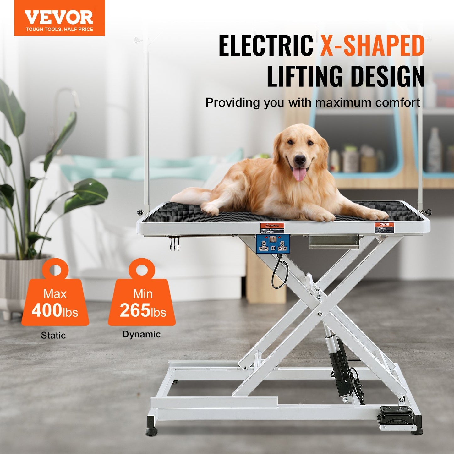 50' Electric Pet Grooming Table, Heavy Duty Dog Grooming Arm For Large Dogs, Height Adjustable Dog Grooming Station, Anti Slip Tabletop/Dog Grooming Station, Max Bearing 400LBS