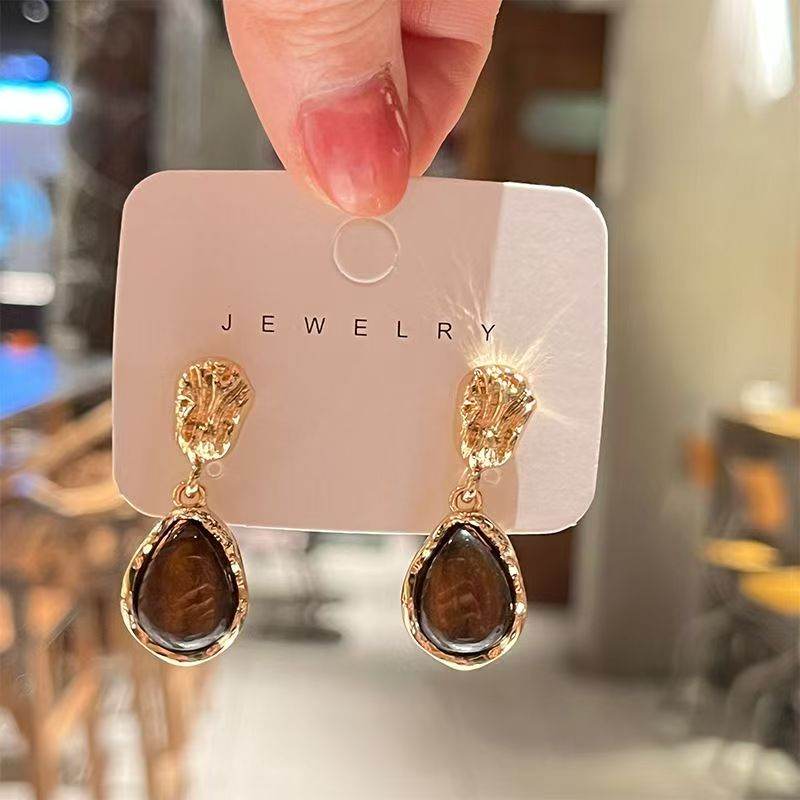 Korean Style Simple Elegant Teardrop Earrings For Women, Light Luxury High-End Irregular Minimalist Dangle Drop Ear Jewelry