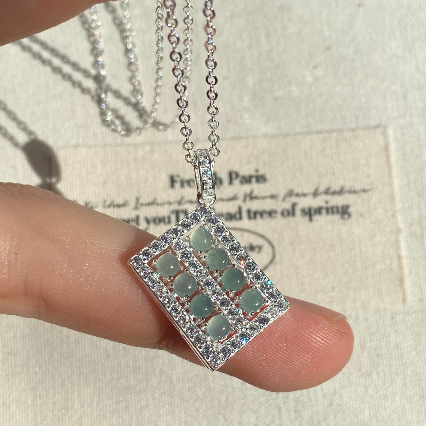 1pc 999 Sterling Silver Diamond-Encrusted Jade Abacus Pendant Necklace, Luxurious Chinese Style, Perfect For Daily Wear & Valentine's Gifts