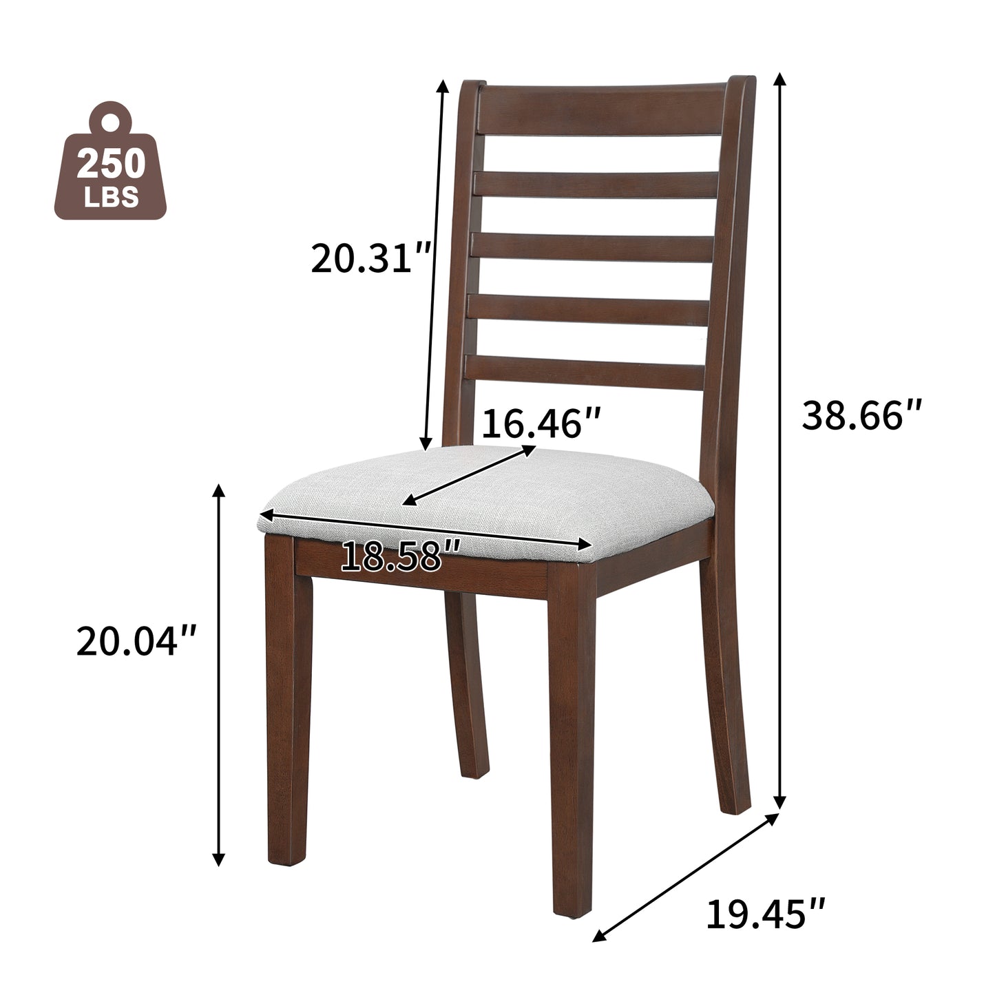 2-Piece Farmhouse Dining Chairs Set, Upholstered Dining Chairs With High Ladder Back, Classic Armless Chairs For Kitchen, Bedroom & Living Room, Walnut