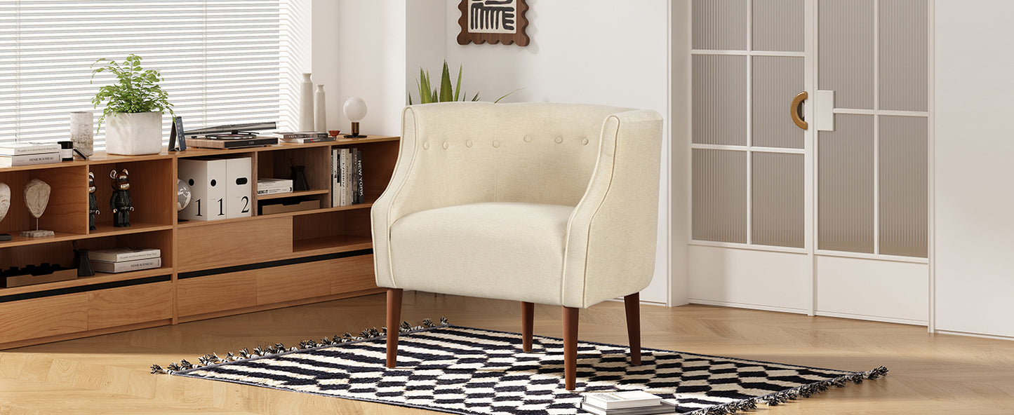Modern Club Chair With Button-Tufted Back & Tonal Piping -Contemporary Upholstered Tub Chair With Sturdy Birch Wood Legs, Mid-Century Accent Chair For Living Room, Bedroom, Or Office