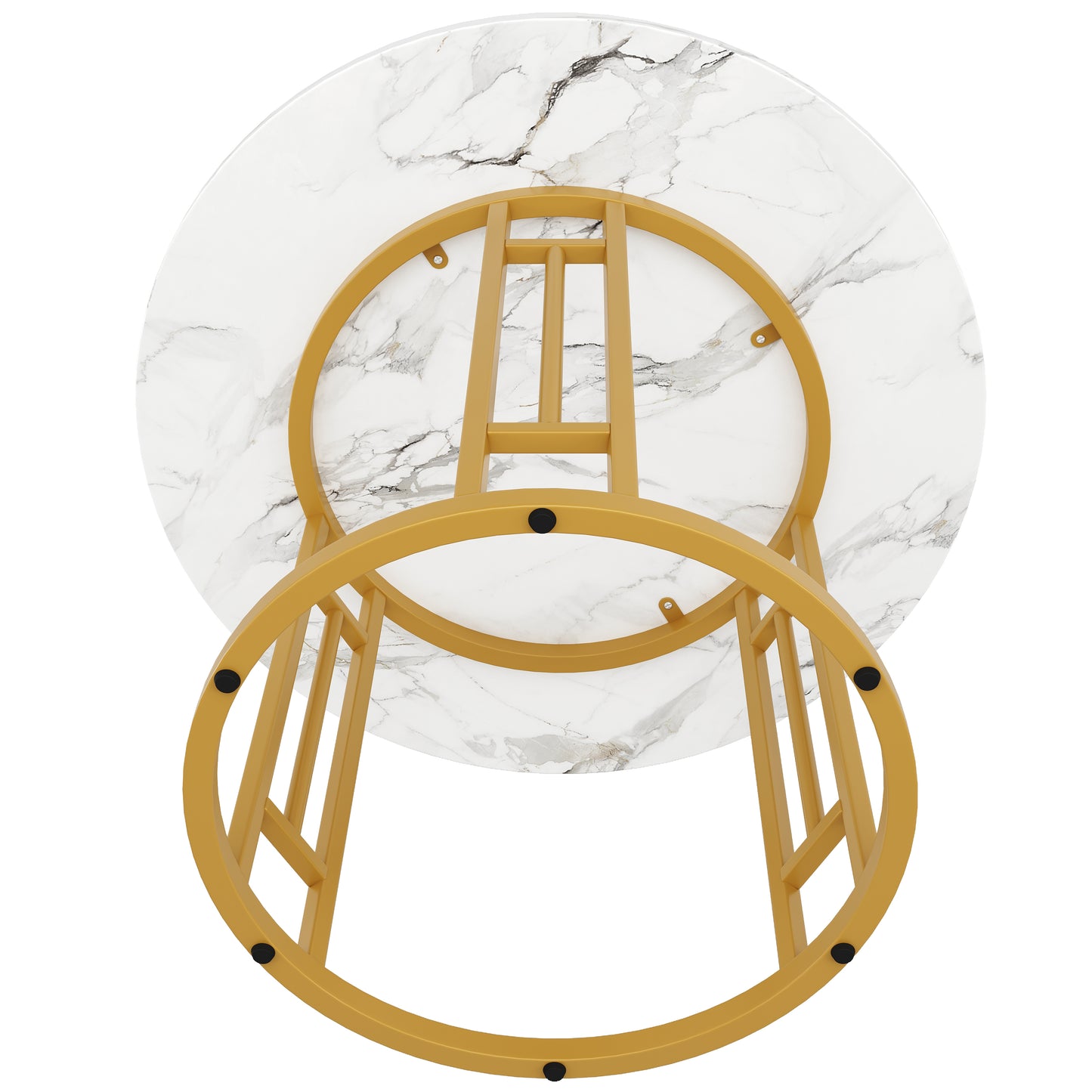Round Dining Table 80x80x76cm, Kitchen Dining Table, Round Coffee Table For 4 People, Suitable For Dining Room, Living Room, Stylish Metal Table Legs, MDF Marble Table Top, Gold