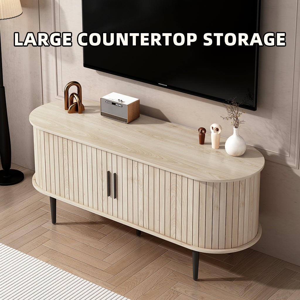 TV Stand, 47 Modern TV Console Table With Storage Compartment And Sliding Door, Gaming Entertainment Center With Cabinet For Living Room, Bedroom, Office Natural Wood Color