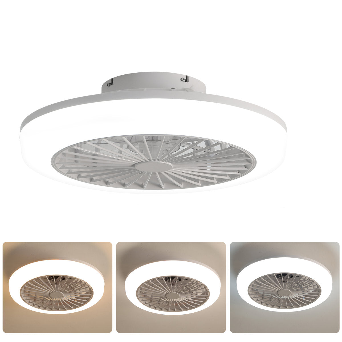 18 Inch Enclosed Ceiling Fan With Light And Remote, Flush Mount Bladeless Modern Low Profile Ceiling Fan For Bedroom Kitchen Dining Room