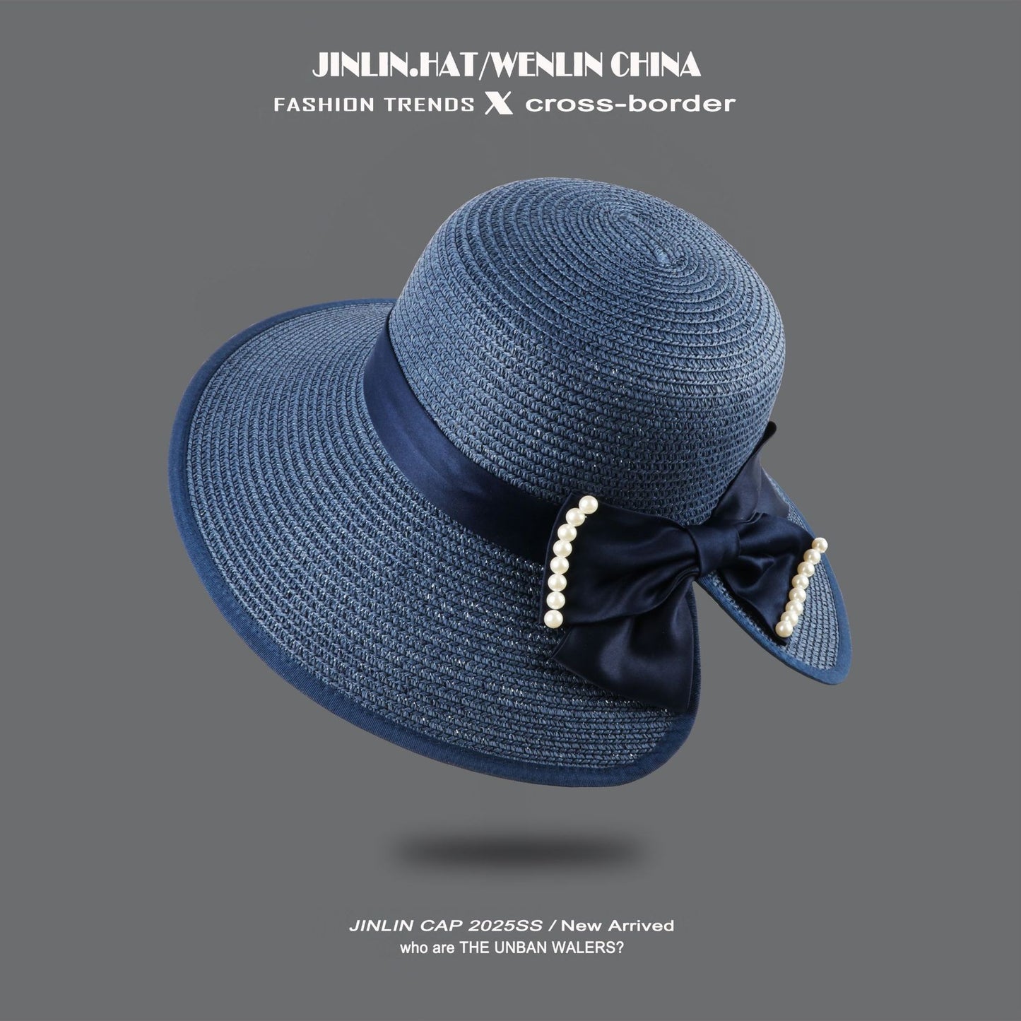 Split-front Straw Hat With Pearl Trim Korean Style Sun-protective