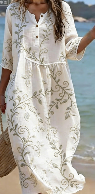 Round Neck Fashion Premium Long Sleeve Printed Dress