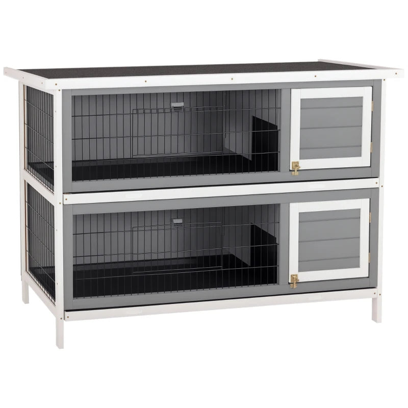PawHut 54 2-Story Large Rabbit Hutch Bunny Cage Wooden Pet House Small Animal Habitat With Lockable Doors, No Leak Tray And Waterproof Roof For Rabbits, Chickens, Ducks, Outdoor Indoor Dark Gray