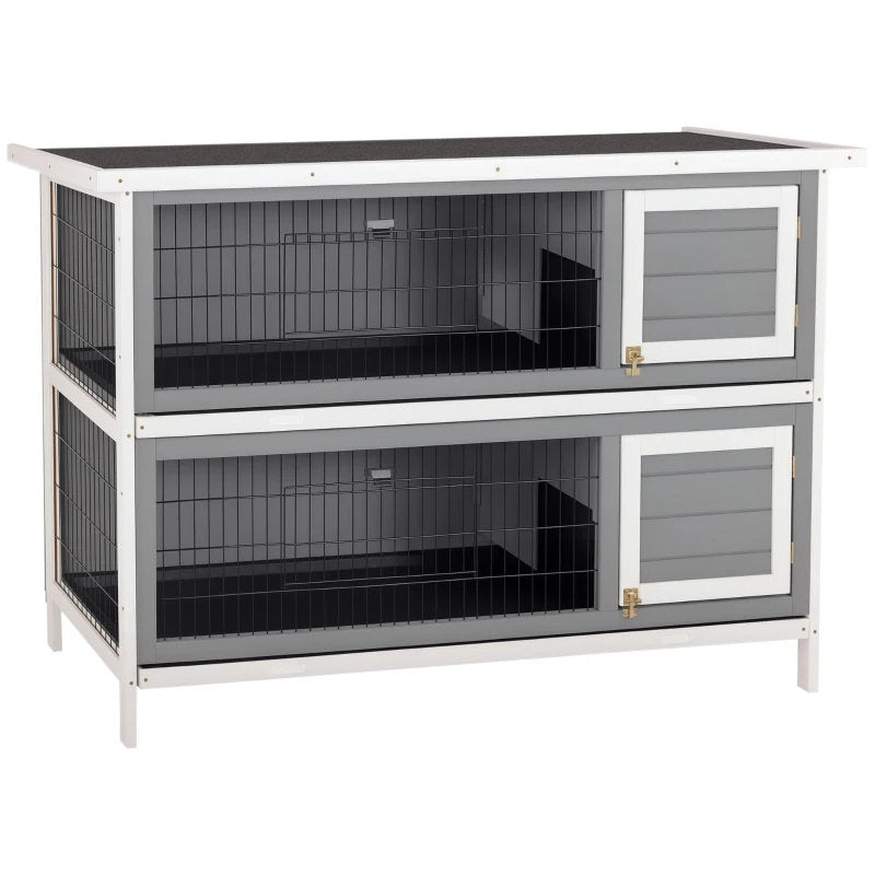 PawHut 54 2-Story Large Rabbit Hutch Bunny Cage Wooden Pet House Small Animal Habitat With Lockable Doors, No Leak Tray And Waterproof Roof For Rabbits, Chickens, Ducks, Outdoor Indoor Dark Gray
