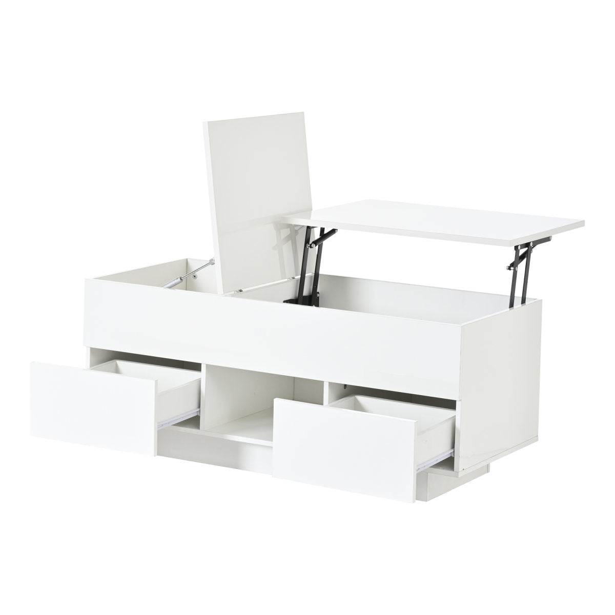 Lift-Top Coffee Table, High Gloss Centre Table With 2 Drawers & LED Lights, Lifting Sofa Side Table, Space-saving End Table,Tea Table,for Living Room, Office