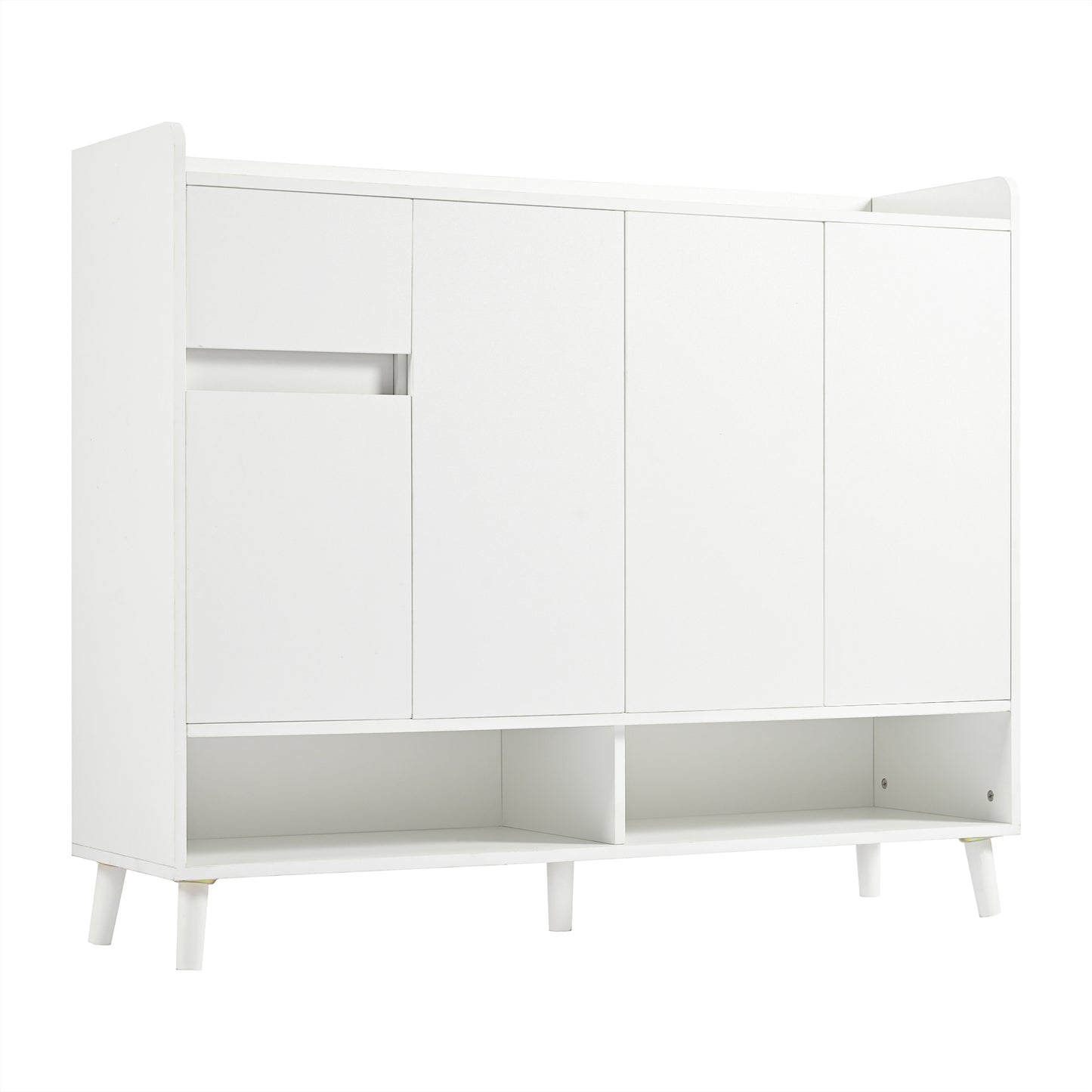 Modern Sideboard Chest Of Drawers Shoe Cabinet With Large Storage Space, 4 Doors And 1 Drawers With An Adjustable Shelf For Dining Room, Living Room Or Kitchen ,White, Dimensions 120X99X35 Cm