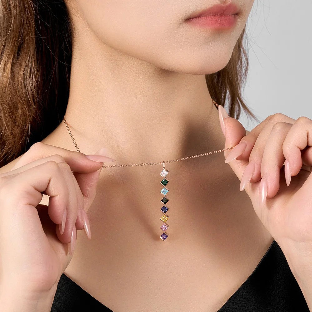 New Square Zircon 12 Birthday Stone Fashion Necklace