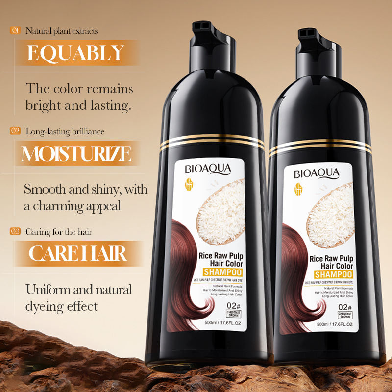 All-English BIOAOUA Rice Extract Chestnut Brown Black Hair Dye