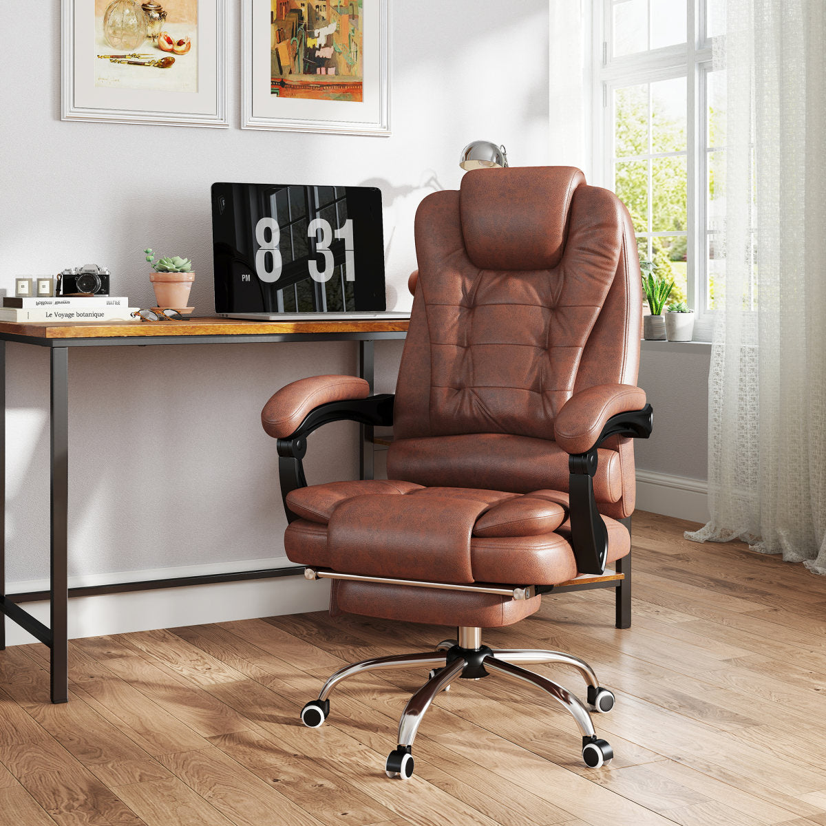 Vinsetto Heated 6 Points Vibration Massage Executive Office Chair Adjustable Swivel Ergonomic High Back Desk Chair Recliner With Footrest Brown